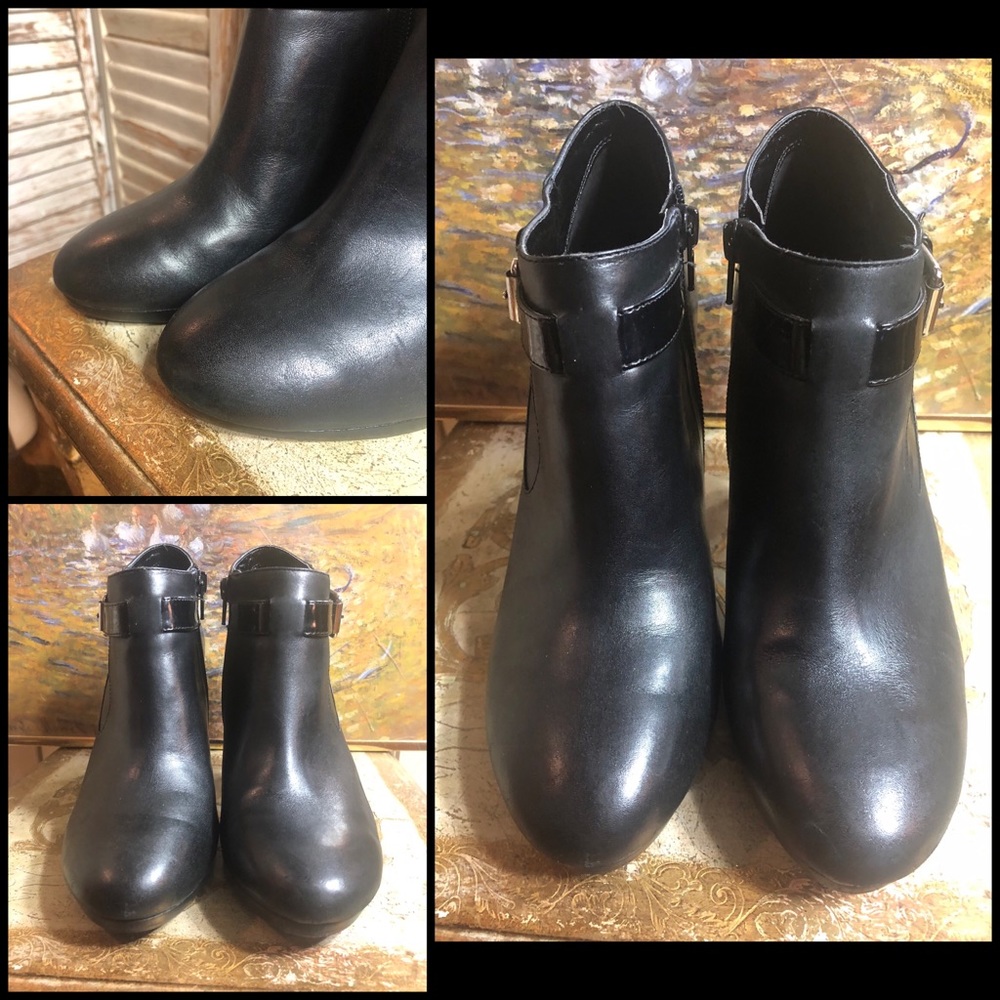 SZ 8.5-RALPH LAUREN BLACK LEATHER 4” ANKLE BOOTS - Picture 2 of 16